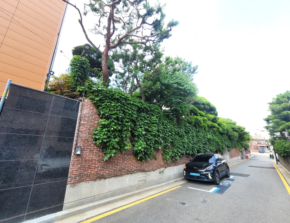 역삼동 625-5 측면 – 6m 양면도로 중 한쪽에 면한 담장과 차고